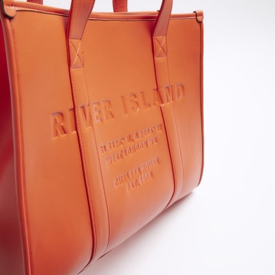 Red faux leather embossed shopper bag River Island