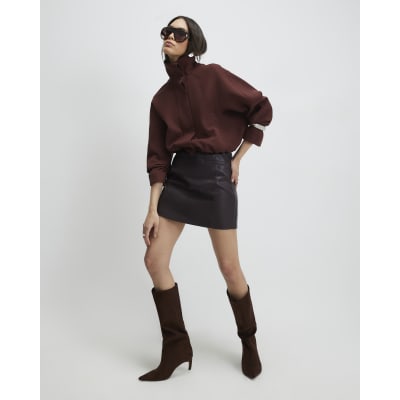 Red Faux Leather Pocket Detail Mini Skirt