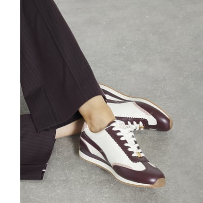 Red Faux Leather Retro Trainers