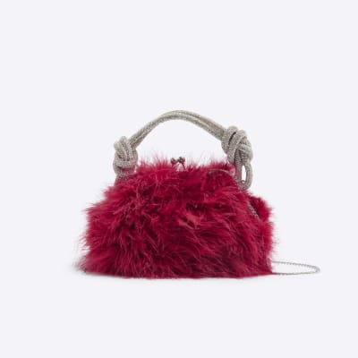Red feather clutch bag hotsell