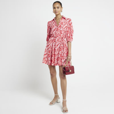 River island red floral dress sales