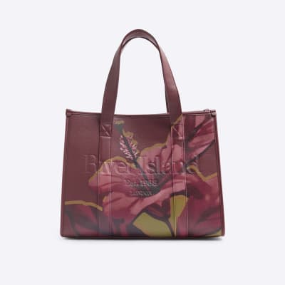 Red Floral Debossed Shopper Bag River Island