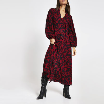 river island red print dress