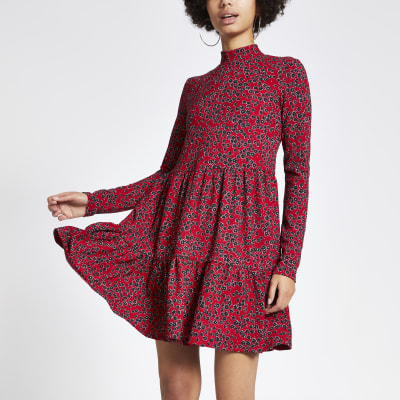 river island red floral dress