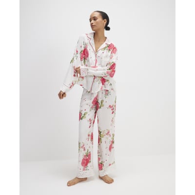Red Floral Shirt and Trousers Pyjama Set