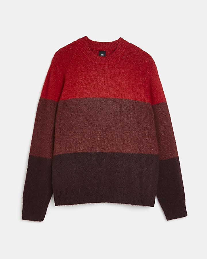 Red Fluffy knit colour block jumper
