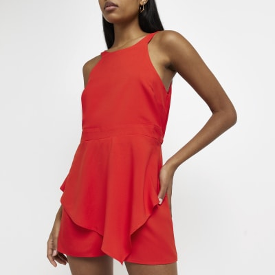 River island cheap red playsuit