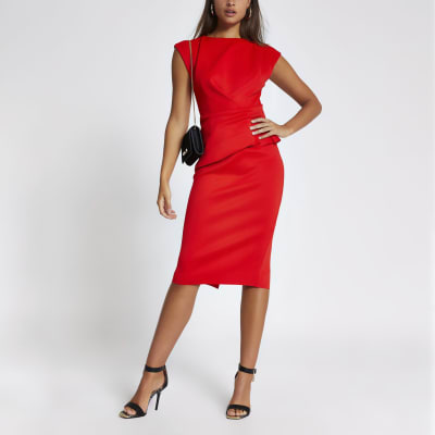 river island red midi dress