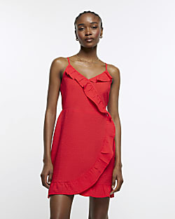 Red frill wrap mini dress
