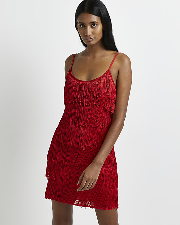 Red fringe mini dress