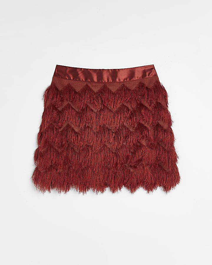Red fringe mini skirt
