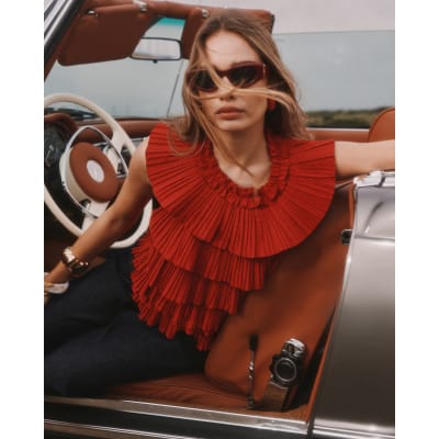 Red Halter Neck Ruffle Top