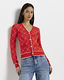 Red heart knit cardigan