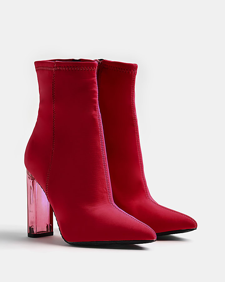 Red heeled sock ankle boots