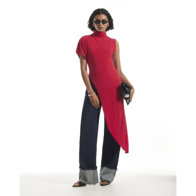 High Neck Asymmetric Flowing Top