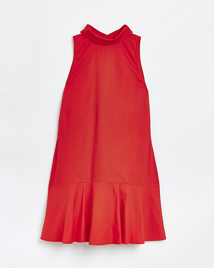 Red high neck mini shift dress