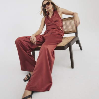 Red High Waisted Relaxed Trousers