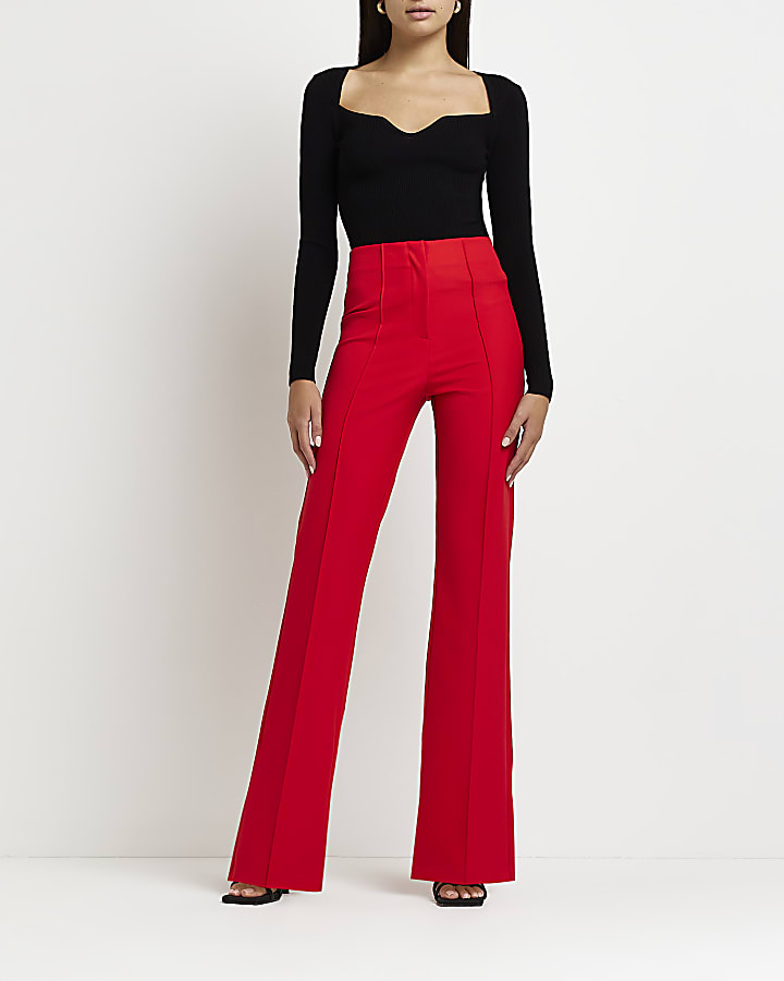 Red high waisted straight trousers