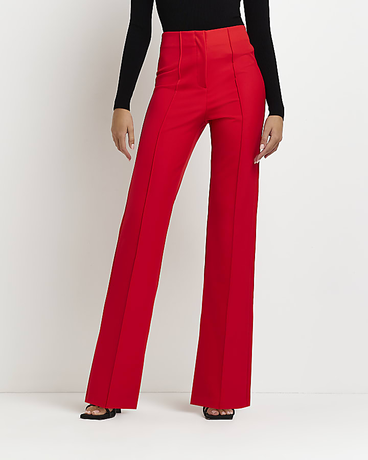 Red high waisted straight trousers