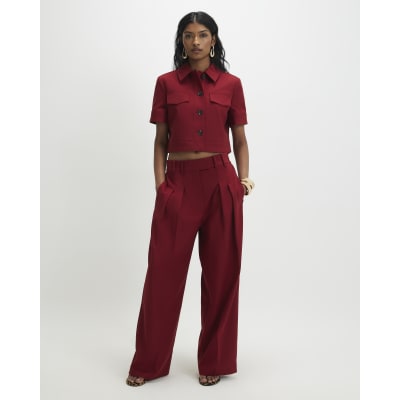 Red High Waisted Wide Leg Trousers