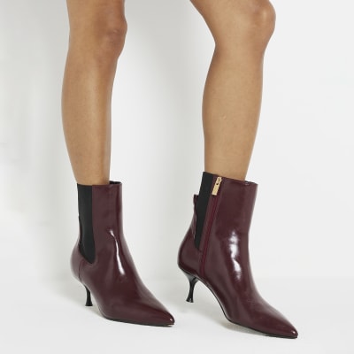 Burgundy kitten heel ankle boots best sale