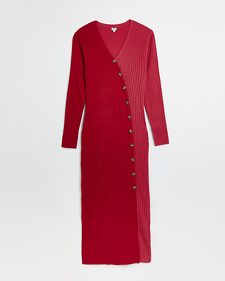 Red knit bodycon midi dress