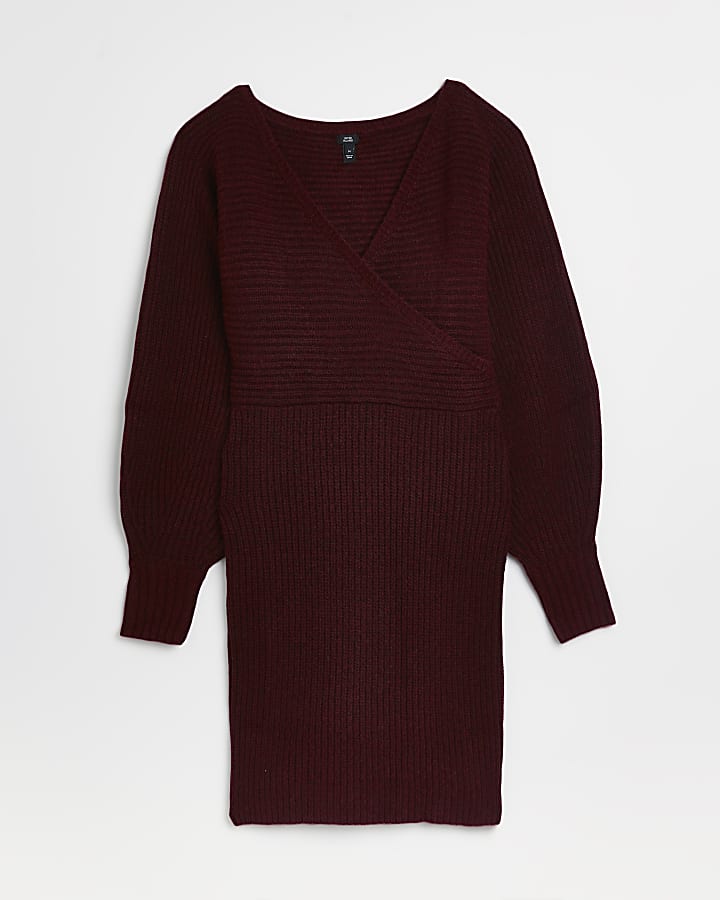 Red knit long sleeve jumper mini dress