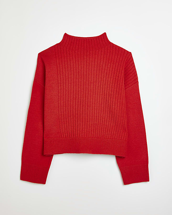 Red knit long sleeve jumper
