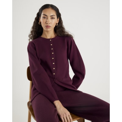 Red Knit Long Sleeve Structured Cardigan