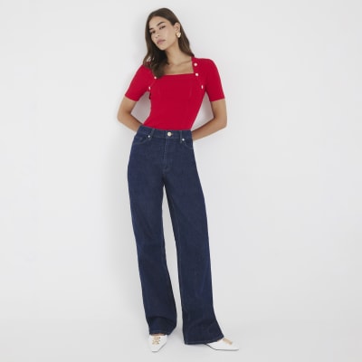 Red Knitted Button Detail Top