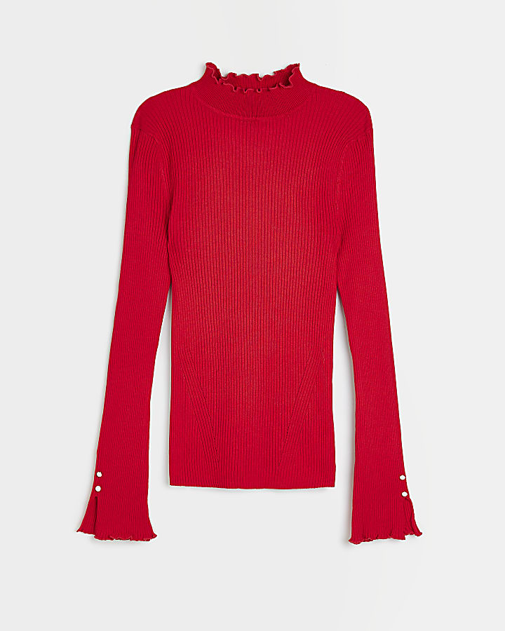 Red knitted frill top