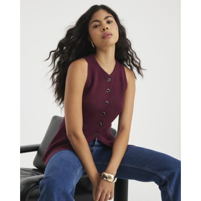 Red Knitted Longline Waistcoat