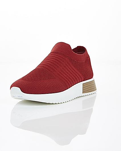 360 degree animation of product Red knitted runner trainers frame-1