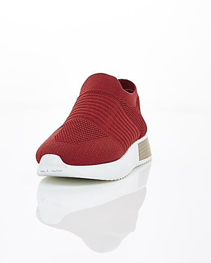 360 degree animation of product Red knitted runner trainers frame-2