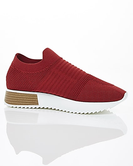 360 degree animation of product Red knitted runner trainers frame-8