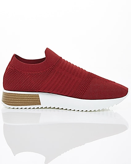 360 degree animation of product Red knitted runner trainers frame-9