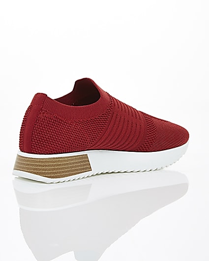 360 degree animation of product Red knitted runner trainers frame-12