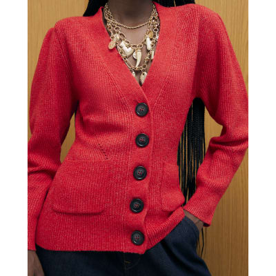 Red Knitted Shoulder Padded Cardigan