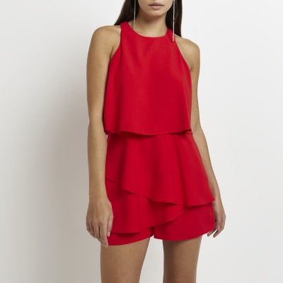 River island cheap red playsuit