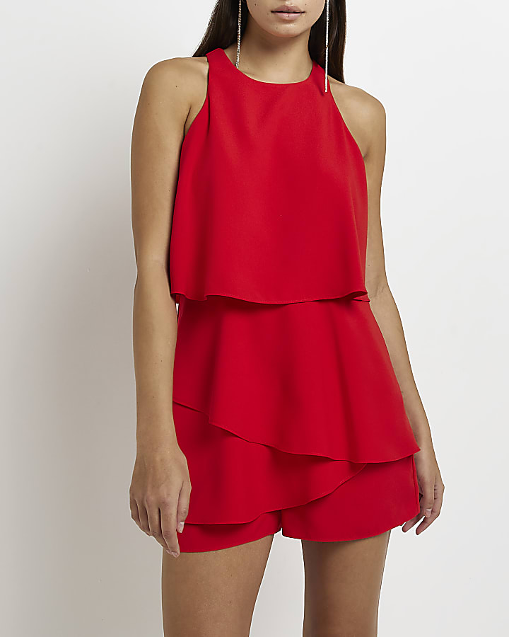 Red layered playsuit