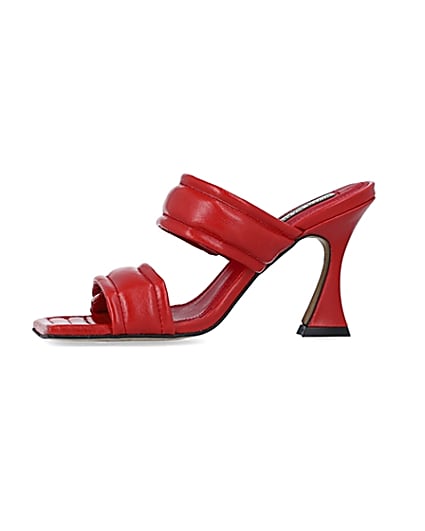 360 degree animation of product Red leather double strap heeled mules frame-2