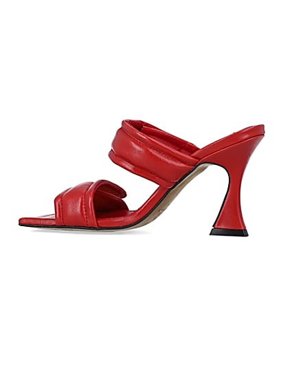 360 degree animation of product Red leather double strap heeled mules frame-4