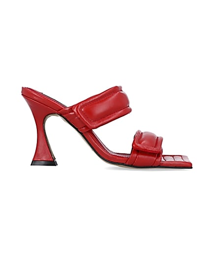 360 degree animation of product Red leather double strap heeled mules frame-15
