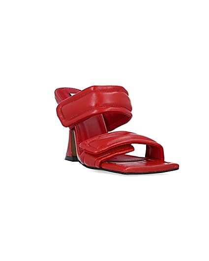 360 degree animation of product Red leather double strap heeled mules frame-19