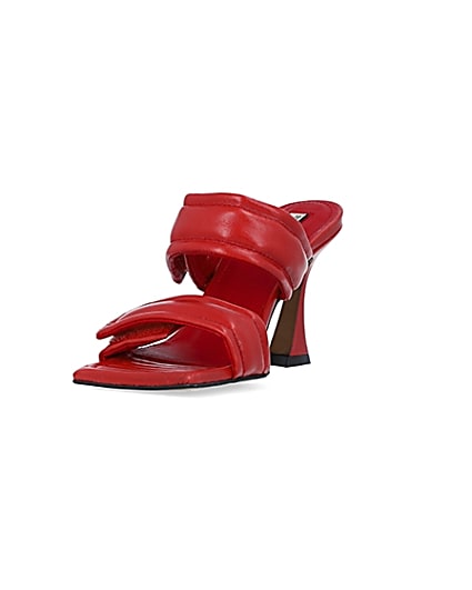 360 degree animation of product Red leather double strap heeled mules frame-23