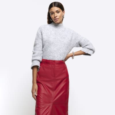 River island red leather skirt sales