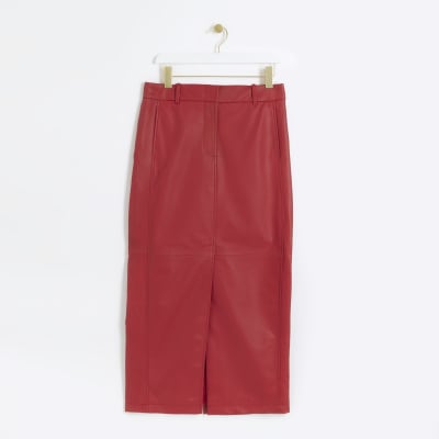 River island clearance red leather skirt