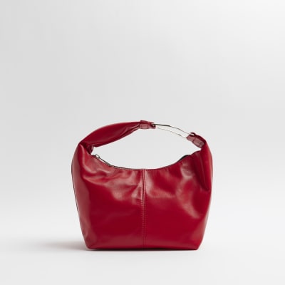 Red leather shoulder bag River Island
