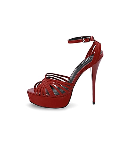 360 degree animation of product Red leather strappy high platform sandals frame-3