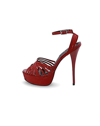 360 degree animation of product Red leather strappy high platform sandals frame-4